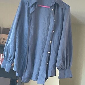 Unlisted Navy Blue Button-Up Long Sleeve Blouse